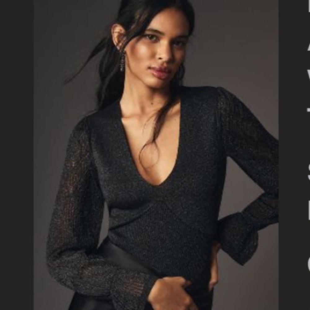 Anthropologie Black Woven Sleeve Twofer Shirt
